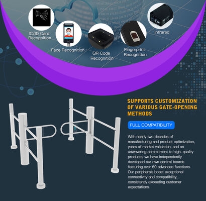 HCW Stainless Steel Swing Turnstile Gate with Adjustable Channel Width (600-1250mm) and 5 Million Cycle Lifespan for High Traffic Areas
